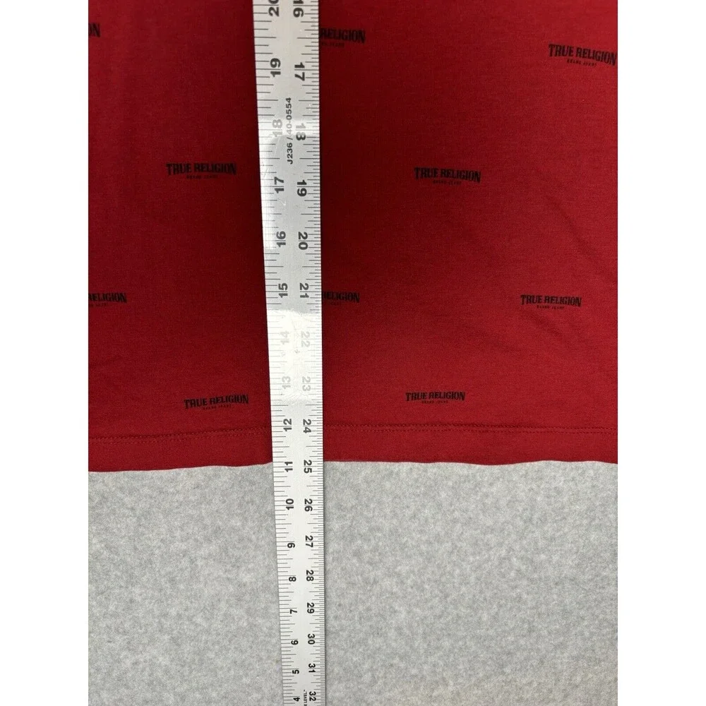 True Religion Mens Shirt All Over Print Red Crew Neck 100% Cotton Size Large‎